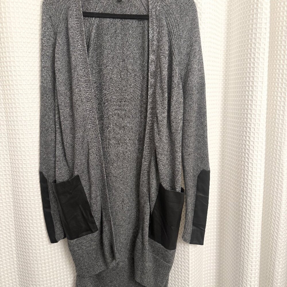 Banana Republic Grey and Black Faux Leather Cardigan